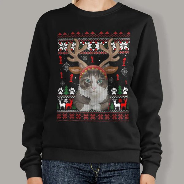 Christmas Cat Reindeer Ugly Christmas Sweater