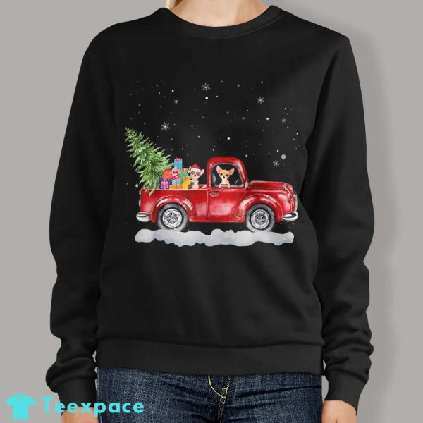 Christmas Chihuahua Ride Red Truck Sweater