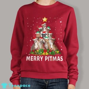 Merry Pitmas Pitbull Dog Ugly Christmas Sweater Tree Dogs