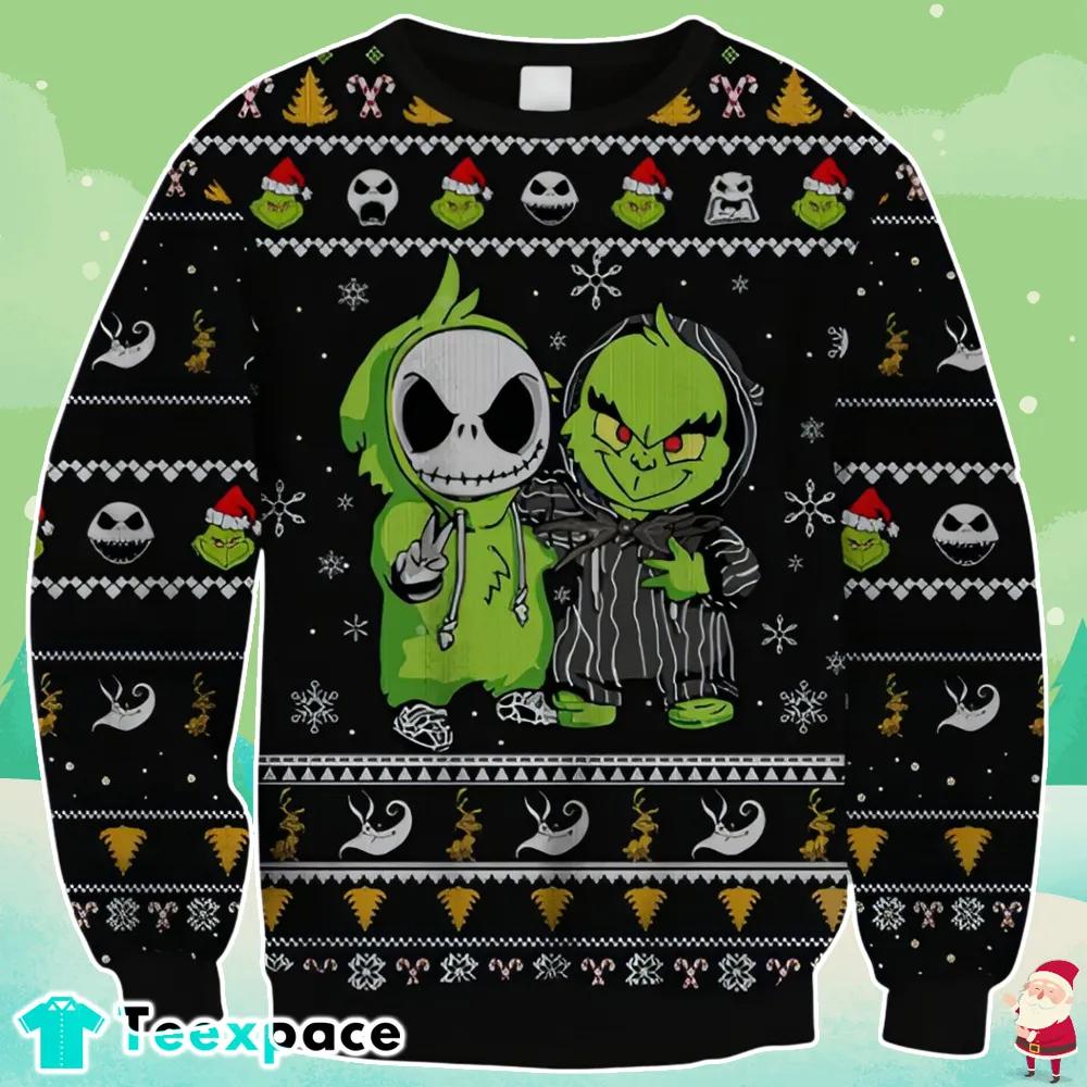 Jack Skellington And Grinch Ugly Sweater- Christmas Gifts 2023