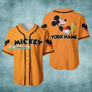 Custom Name Mickey Mouse Orange Baseball Jersey Baseball Gift 1