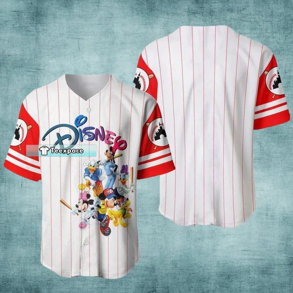 Disney Mickey Mouse And Friends White Pinstripe Baseball Jersey