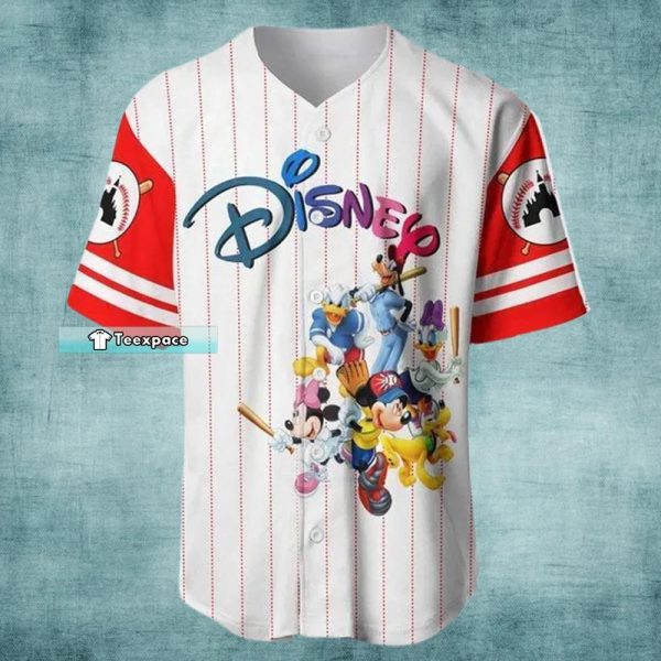 Disney Mickey Mouse And Friends White Pinstripe Baseball Jersey