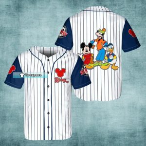 Mickey Mouse Donald Duck Pluto Pinstripe Baseball Jersey