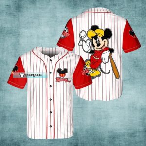 Mickey Mouse White And Red Pinstripe Baseball Jersey Mickey Gift