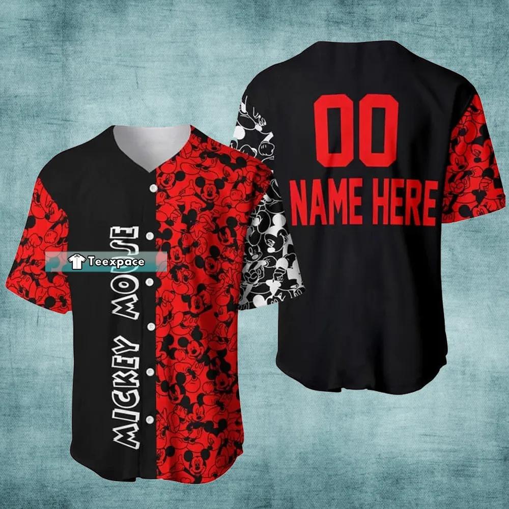 Personalized Name Number Black And Red Mickey Mouse Baseball Jersey