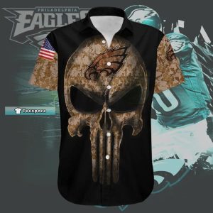 American Flag Camouflage Skull Philadelphia Eagles Hawaiian Shirt