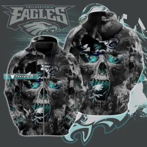Black Philadelphia Eagles Skull Hoodie Eagles Gifts 3