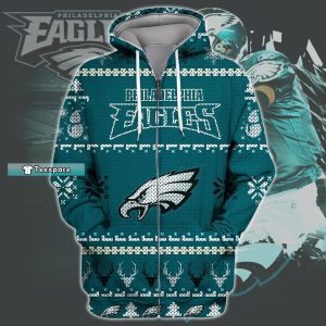 Christmas Eagles Zip Up Hoodie Eagles Gifts For Dad