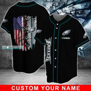 Custom Name American Philadelphia Eagles Black Baseball Jersey