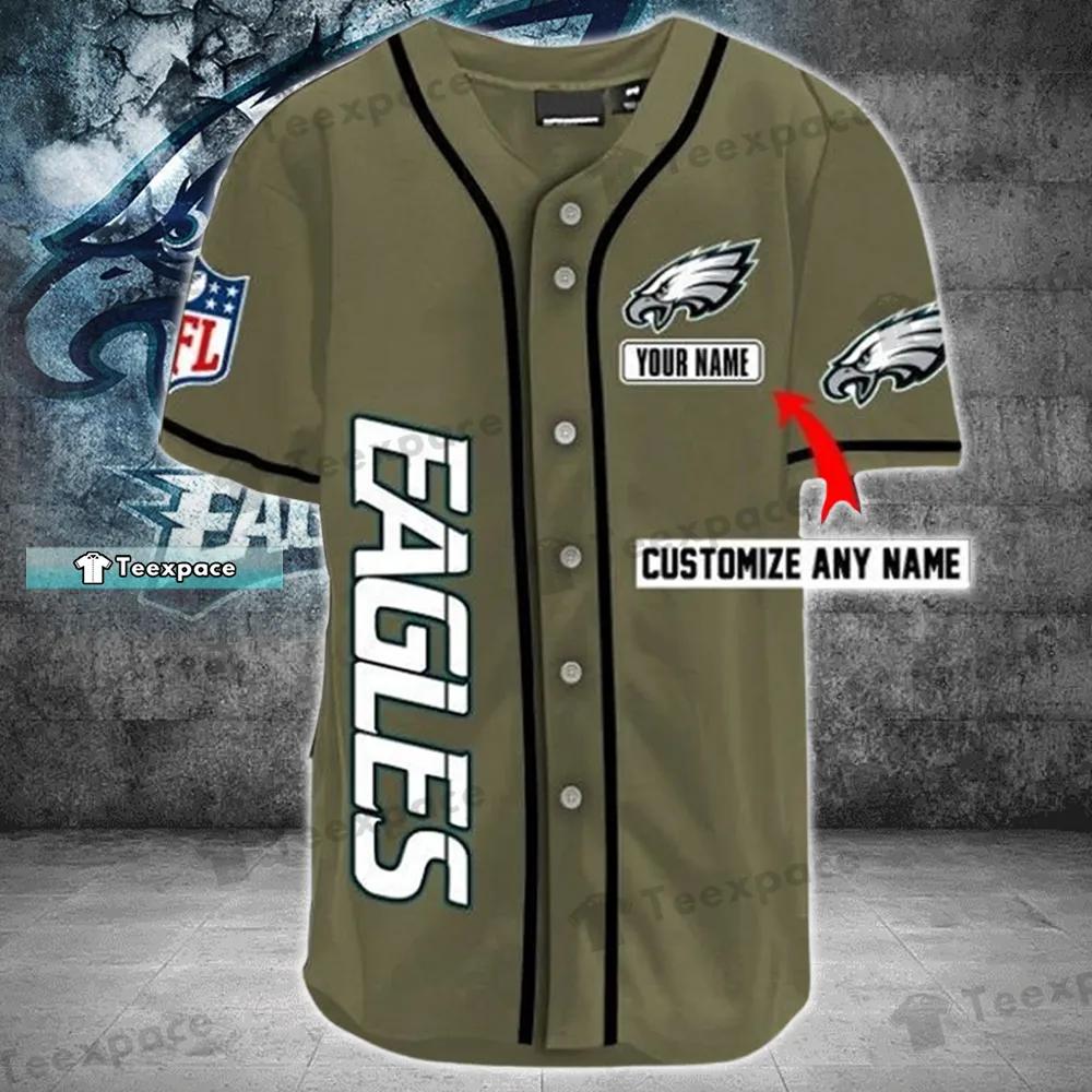 Custom Name Military Green NFL Philadelphia Eagles Baseball Jersey