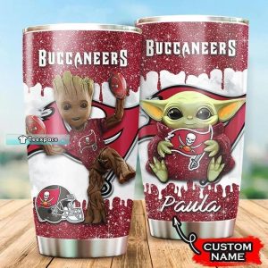 Groot And Baby Yoda Personalized Name Tampa Bay Buccaneers Tumbler