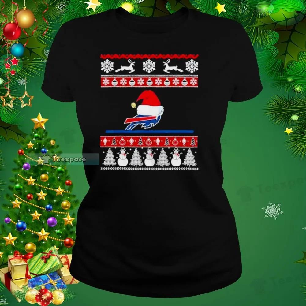 Santa Hat Ugly Christmas Buffalo Bills T Shirt Womens