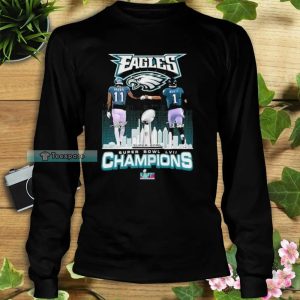 A J Brown And Jalen Hurts Super Bowl LVII Champions Signatures Eagles Long Sleeve Shirt