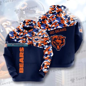 Chicago Bears Blue, Black, Orange Abstract Camouflage Hoodie