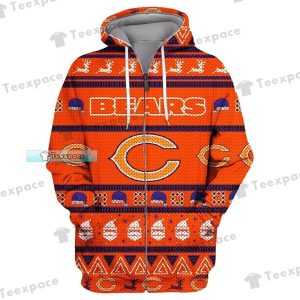Chicago Bears Christmas Ethnic Pattern Thick Orange Hoodie