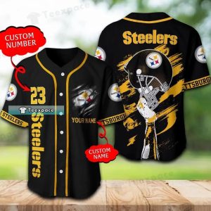 Custom Name Number Steelers Helmet Black Baseball Jersey