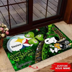 Custom Name Pittsburgh Steelers Snoopy Happy St. Patrick’s Day Doormat