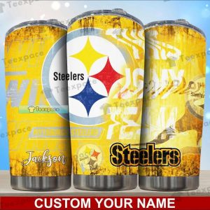 Custom Name Steelers Full Yellow Tumbler