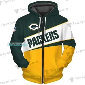 Green Bay Packers With White Linear Zipper Hoodie