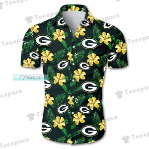 Green Bay Packers Yellow Flowers With Leaves Pattern Hawaiin Shirt