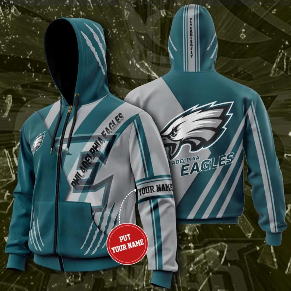 Personalized Name Fly Eagles Fly Zip-Up Hoodie