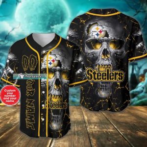 Personalized Steelers Fire Skull Baseball Jersey