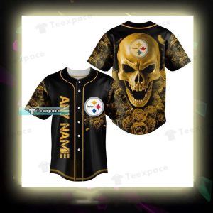 Personalized Steelers Skull Yellow Baseball Jersey