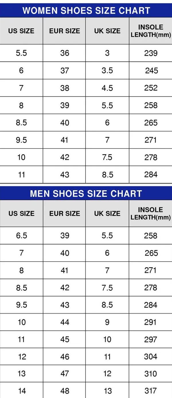 Air Force Shoes size chart 1