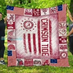 Alabama Crimson Tide American Flag Brush Pattern Blanket