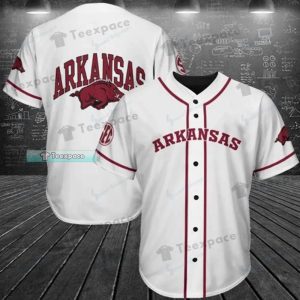 Arkansas Razorbacks Logo Letter White Baseball Jersey