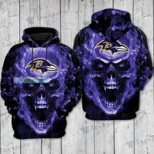Baltimore Ravens Blue Fire Skull Hoodie