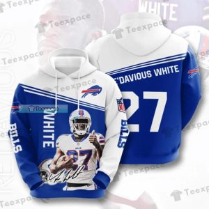 Buffalo Bills 27 TreDavious White Signature Pullover 3D Hoodie 1