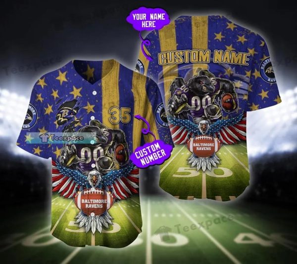 Custom Baltimore Ravens Stadium American Mascot Texture Baseball Jersey