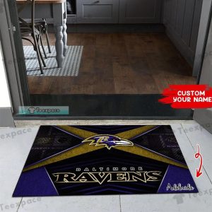 Custom Baltimore Ravens X Stripes Pattern Doormat 2