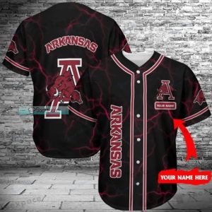Custom Name Arkansas Razorbacks Thunder Pattern Baseball Jersey