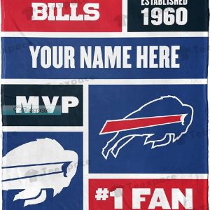 Custom Name Buffalo Bills 1 Fan MVP Throw Blanket 9