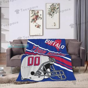 Custom Name Buffalo Bills Helmet Stripes Fuzzy Blanket 1