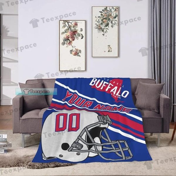 Custom Name Buffalo Bills Helmet Stripes Fuzzy Blanket
