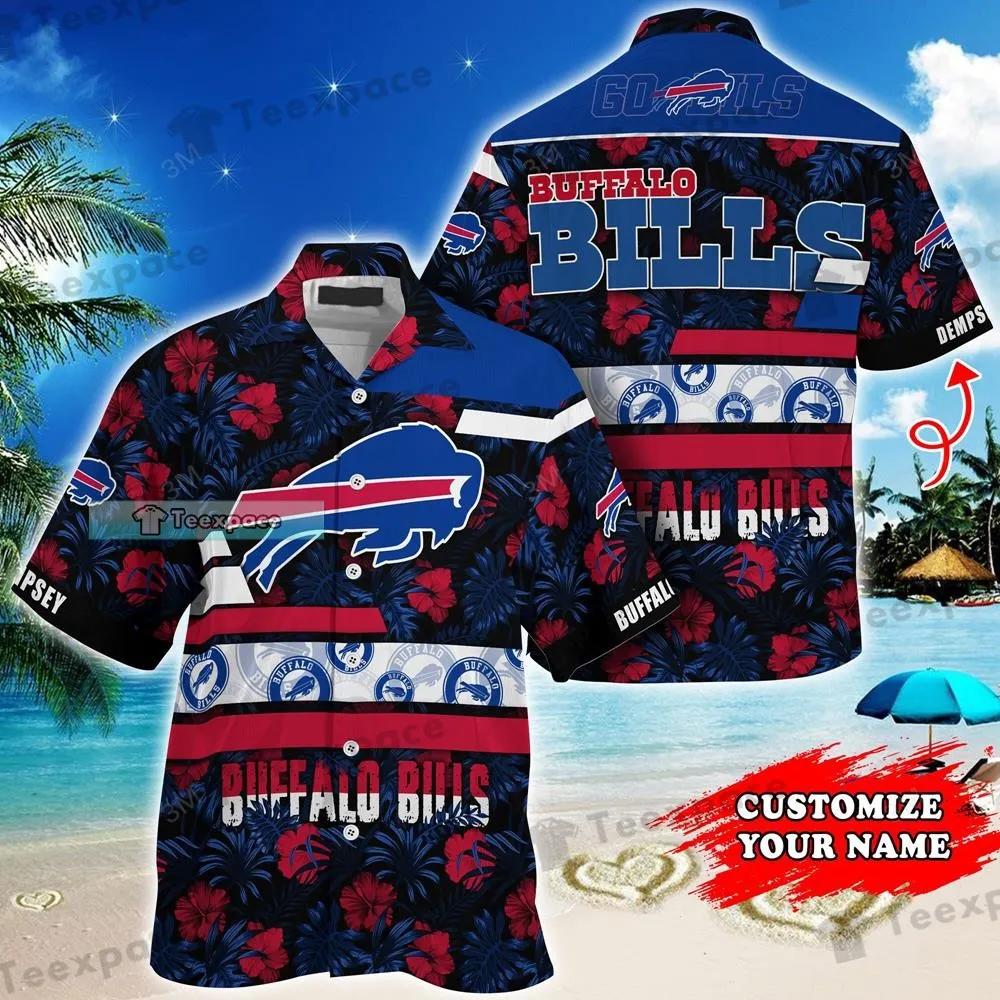 Custom Name Buffalo Bills Red Bloom Pattern Hawaii Shirt