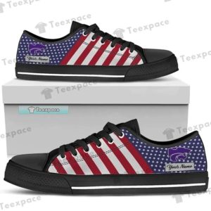 Custom Name Kansas State Wildcats American Flag Black Sole Low Top Shoes
