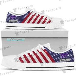Custom Name Kansas State Wildcats American Flag White Sole Low Top Shoes