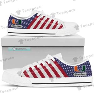 Custom Name Miami Hurricanes American Flag Low Top Canvas Shoes