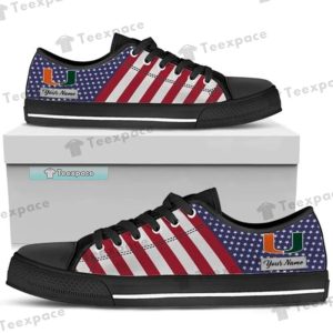 Custom Name Miami Hurricanes American Flag Low Top Canvas Shoes 2