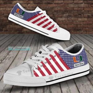 Custom Name Miami Hurricanes American Flag Low Top Canvas Shoes 3