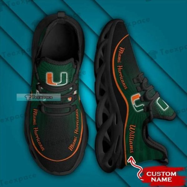 Custom Name Miami Hurricanes Curved Stripes Pattern Max Soul Shoes