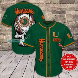 Custom Name Mianmi Hurricanes Skull Green Baseball Jersey