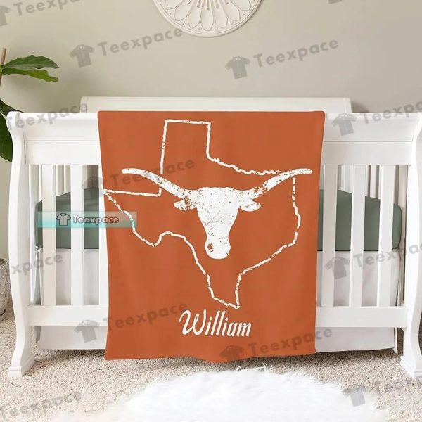Custom Name Texas Longhorns Logo Map Pattern Plush Blanket