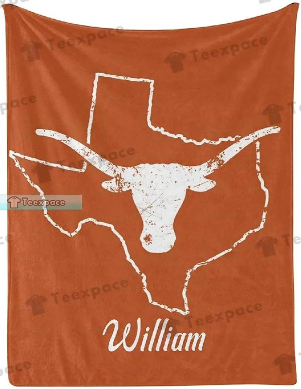 Custom Name Texas Longhorns Logo Map Pattern Plush Blanket