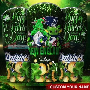 Custom New England Patriots Baby Yoda Happy St. Patrick’s Day Tumbler